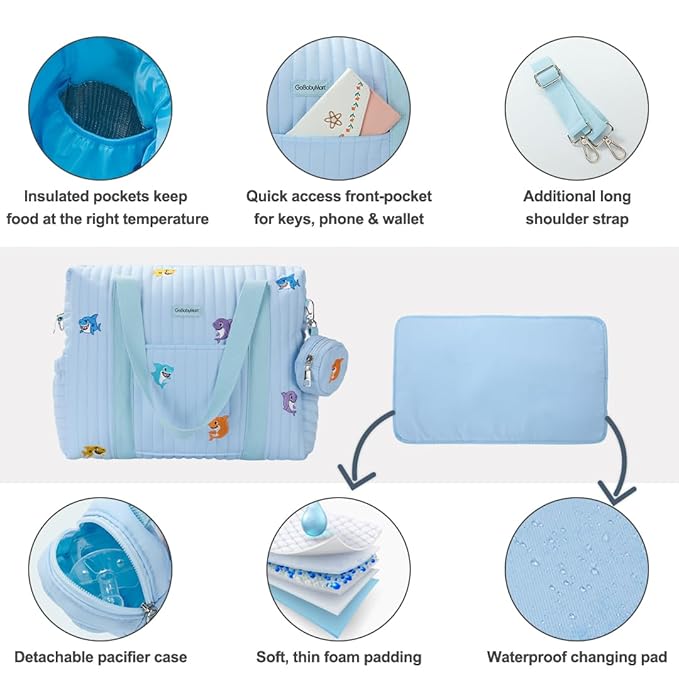 GOBABYMART 3pc Diaper Bag Tote Set, Hospital Bag for Labor & Delivery, Maternity Travel Bag with Changing Pad & Pacifier Case
