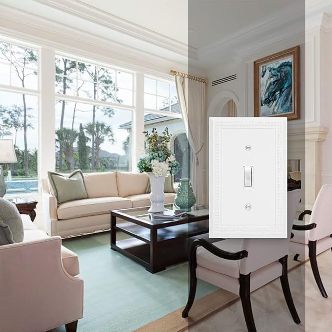 Henne Bery Sunken Pearls Heavy Duty Decorative Wall Plate Switch Plate Outlet Cover (Single Toggle, 2 Pack, White)