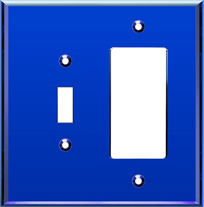 LIDER Reflective Acrylic Combination Wall Plate, Mirrored Double Switch Plate, Combo Toggle Switch and Decorator Outlet Cover, Acrylic Glass, Oversized 2-Gang 5.25" x 5.25", LWP-1131O-ABL, Blue
