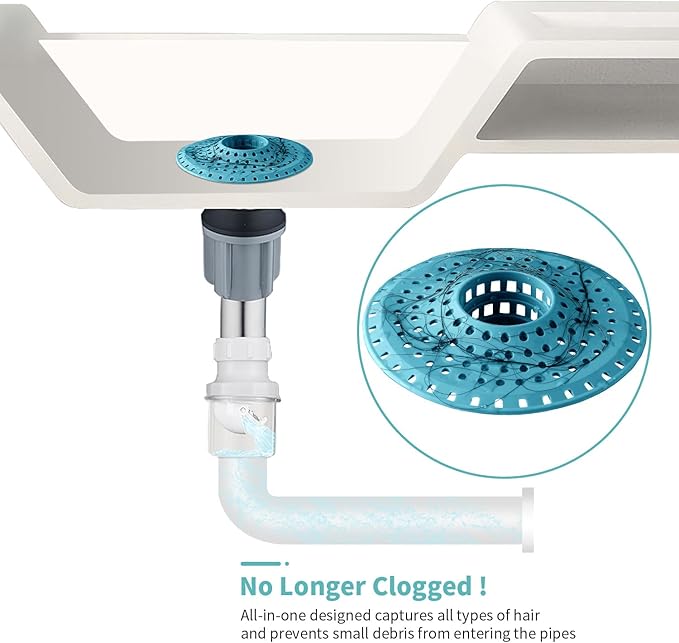 Aluvor Shower Hair Drain Catcher, Silicone Bathtub Drain Hair Catcher Strainer, All-in-one Tub Hair Catcher Drain Protector for 1.48'' to 1.76'' Regular Drains, 3PCS/Light Blue