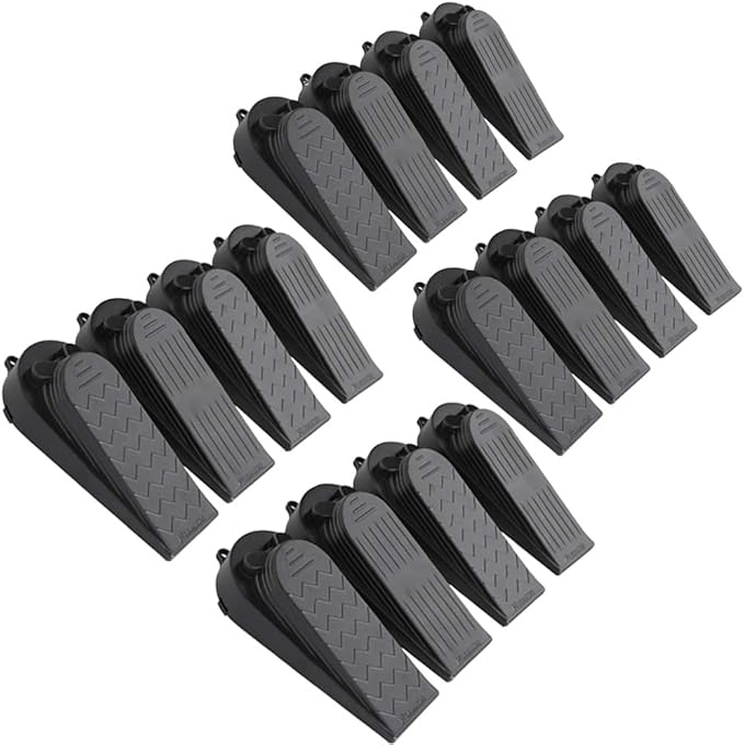 16Pcs Black Door Stoppers 2-in-1 Soft Rubber & Hard Plastic Design - Non-Scratch Finger Protector, Flexible Floor Gap Wedge for Home/Office, Modern Durable Door Stop Set.