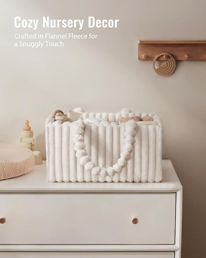 Blissful Diary Flannel Diaper Caddy Organizer, included Gift Packaging, Cozy Nursery Storage Basket, Gift for Baby Shower, Newborn Essentials, Cream Beige