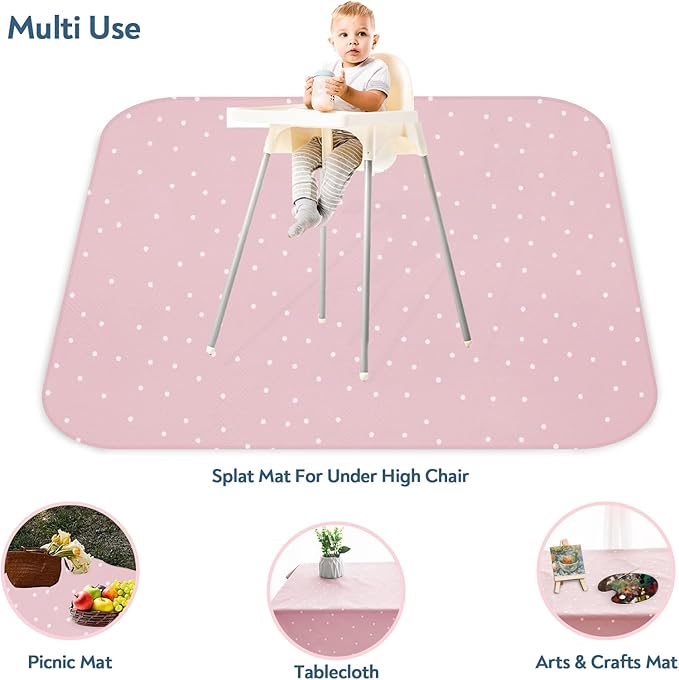 Baby Splat Mat for Under High Chair 2 Pack, 42 x 42 Inch Splash Mat for Arts & Crafts & Eating Mess, Waterproof and Washable Spill Mat, Baby Playtime Anti-Slip High Chair Mat for Floor or Table, Pink