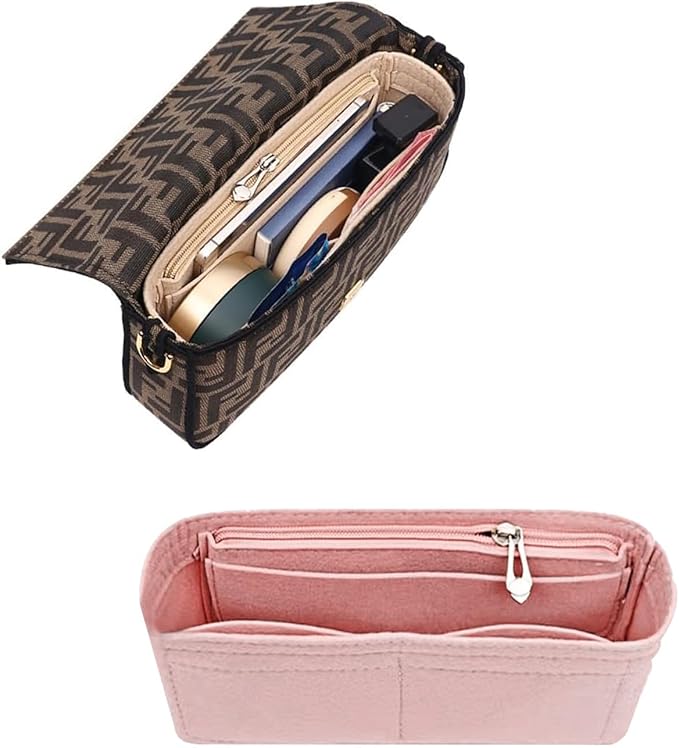 Chispee Purse Organizer Insert for Handbags, Softened Felt Insert Bag Organizer for Baguette Bag, Handbag Organizer fit for Baguette, Longchamp (Medium,Pink)