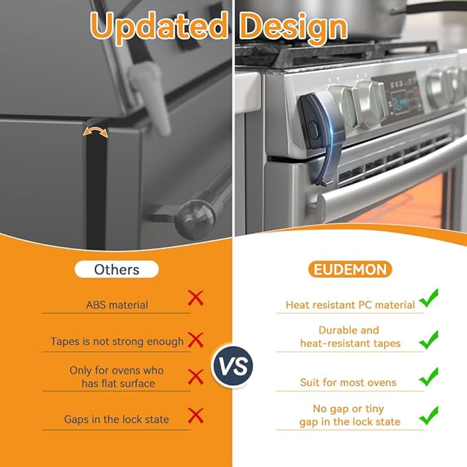 EUDEMON 1 Pack Updated Oven Front Lock,Childproof Oven Door Lock, Easy to Install & Use Durable and Heat-Resistant Material no Tools Need or Drill(Black)