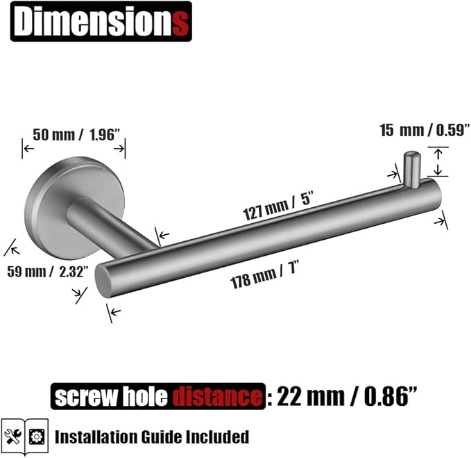 JQK Toilet Paper Holder, 5 Inch 304 Stainless Steel Thick 0.8mm Tissue Paper Dispenser for Bathroom, Hold Mega Rolls, Brushed Nickel Wall Mount, TPH100-BN