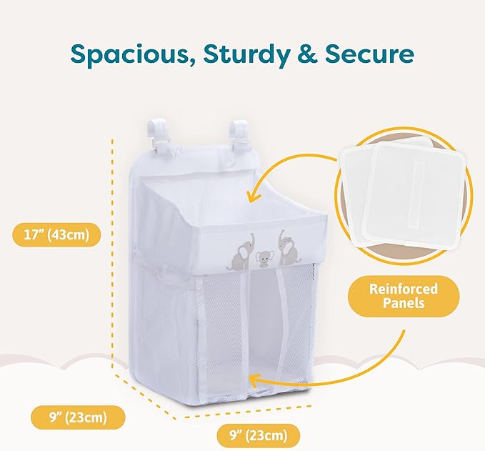 Hanging Diaper Caddy Baby Organizer - Diaper Caddy Organizer Baby Essentials for Newborn Nursery - Holds 50+ Diapers - 17x9x9 Inches, White