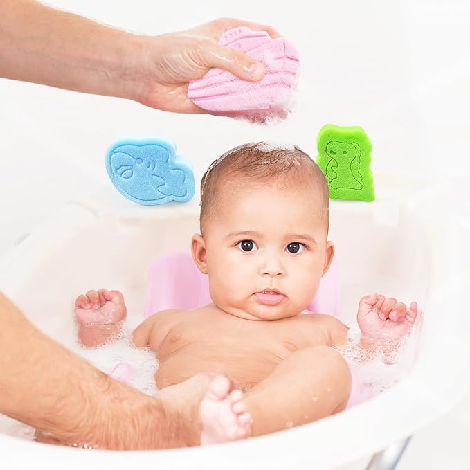 DANCELF Baby Bath Sponge, Natural Cute Shapes Soft Shower Sponges for Bathing, Bathtub Foam for Infants and Toddler, 3pcs : Blue Whale, Pink Ship, Green Dinosaur