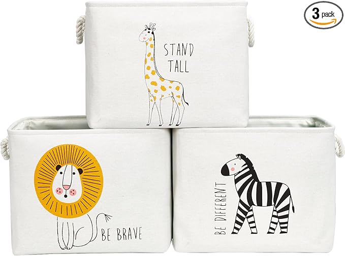 DECOMOMO Toy Storage Baskets for Shelves - 42L Kids Storage Bin for Nursery Décor, Baby, Laundry, Toys (Animal Safari, XXL - 3 Pack)