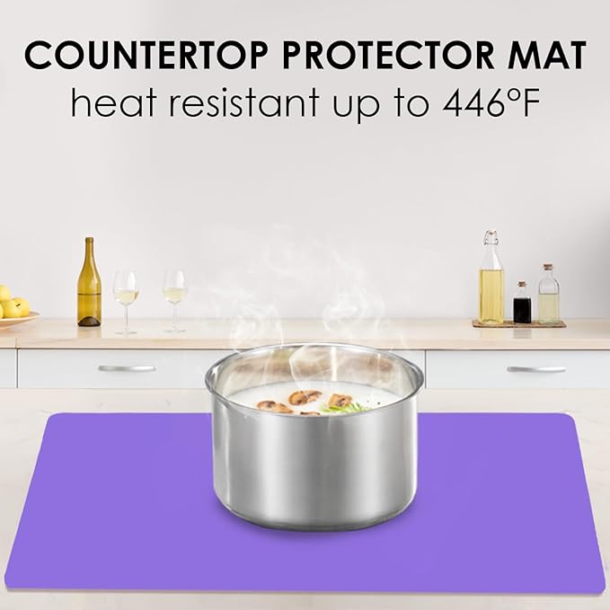 Extra Large Silicone Mats for Kitchen Counter, 27.6'' x 19.7'' Nonskid Silicone Placemats for Kids, Nonstick Purple Silicone Mat for Baking Crafts, Silicone Dab Mat Heat Resistant, 1Pack