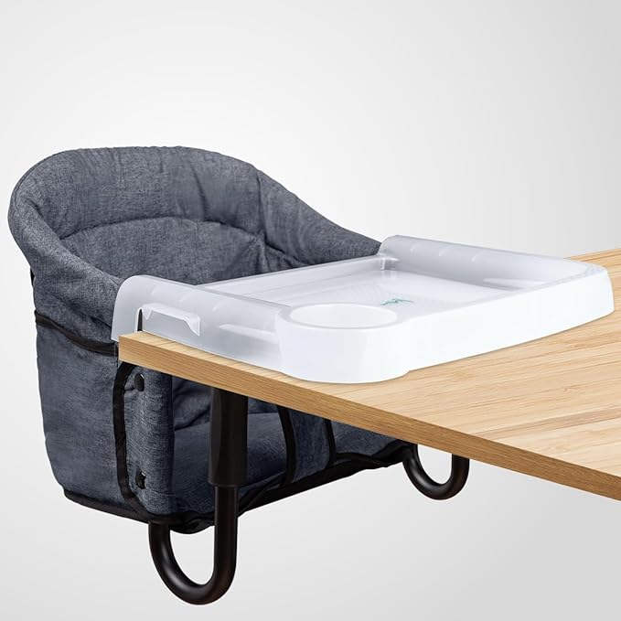 Hook On Chair with Removable Dining Tray,Portable Hook-On Chairs with Storage Bag,for Home and Travel(Grey)