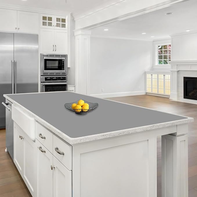 72''x36'' Extra Large Silicone Mat for Kitchen Counter, Heat Resistant Countertop Protector, Non-Slip Waterproof Kitchen Island Mat, Easy to Clean, Light Gray