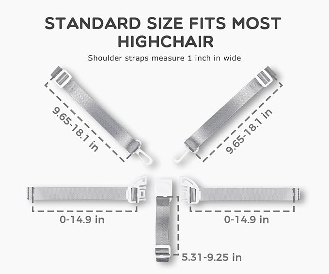 Minnebaby High Chair Straps - Replacement 5-Point Harness for Baby High Chairs, Adjustable 3 or 5-Point Harness, Durable and Comfortable, Easy-to-Use Buckle, Universal Fit