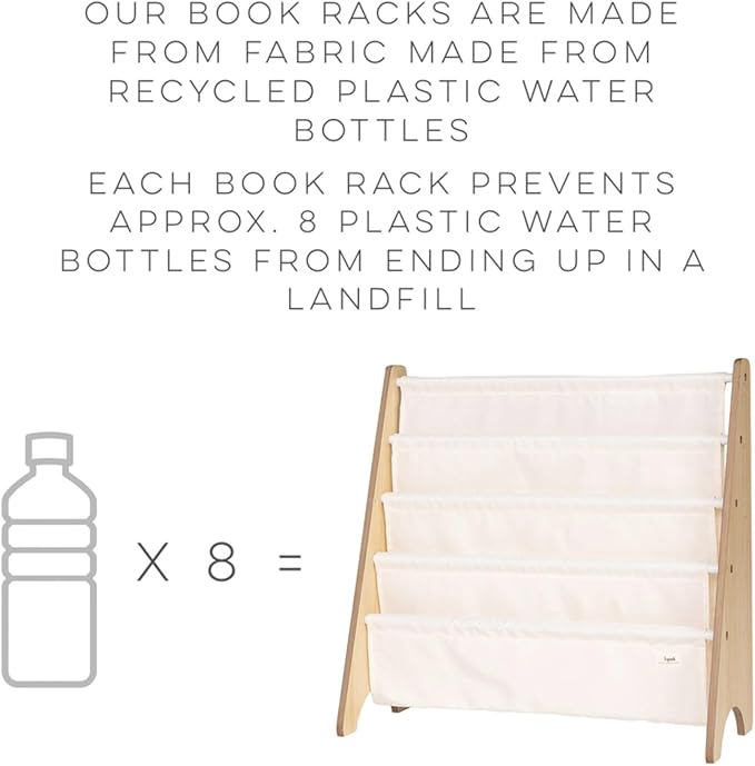 3 Sprouts Recycled Fabric Kids Bookshelf – 4-Tier Sling Book Rack Organizer - Nursery Room Playroom Classroom Wooden Book Shelves - Kid Bookcase Wood Storage Shelf for Toddler Age 3+ - Blueberry Mist