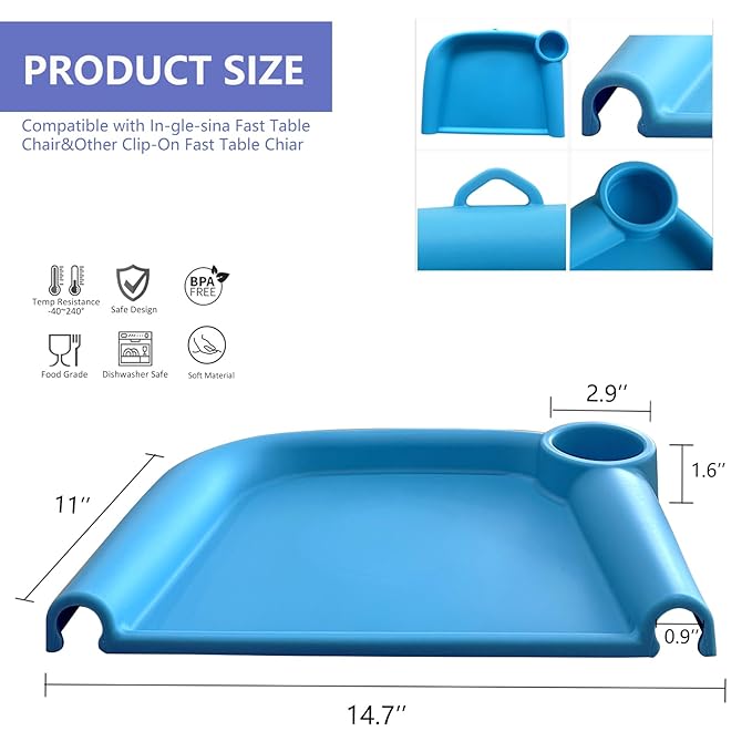 Silicone Baby Dining Tray Compatible with Inglesina Fast Table Chair & Other Hook-On High Chairs,Portable Clip-On Fast Table Chair Baby Tray, Dishwasher Safe & BPA Free (Blue)