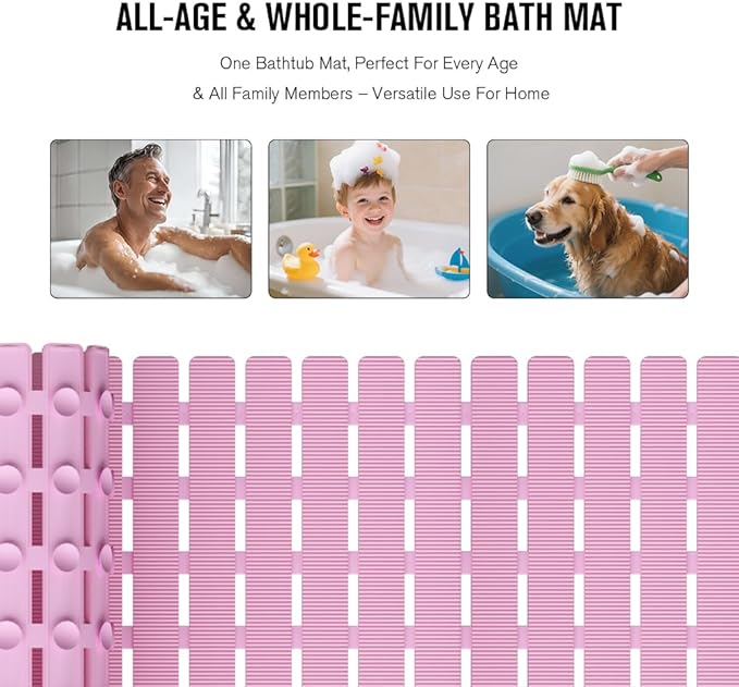 MBOSS Bath Tub Shower Mat Non Slip Bathtub Mats for Bathroom Shower Floor Mat Bath Mats for Shower Tub Anti Slip Shower Mat with Drain Hole and Large Suction Cups (Pink, 27.5 X 15.7 Inch)