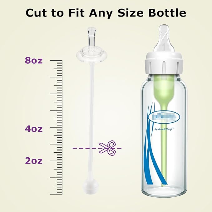 Straw Cup Conversion Kit for Dr Browns Narrow and Narrow Glass Baby Bottles, Weighted Straw Replacement Kit with Soft Straw Top and Handle,6m+,Set of 2