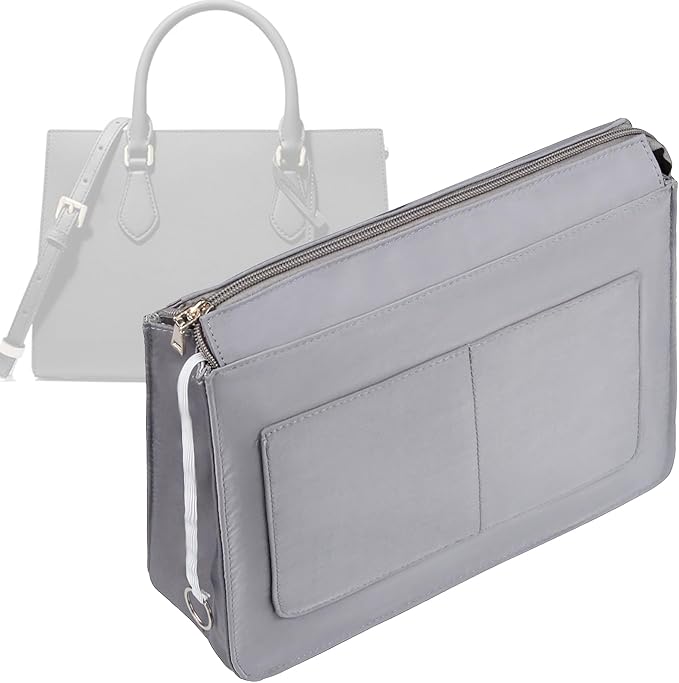 Vercord Purse Organizer Insert with Zipper for Women Hobo Handbags Shaper Insert 12 Pockets Bag Grey X Large