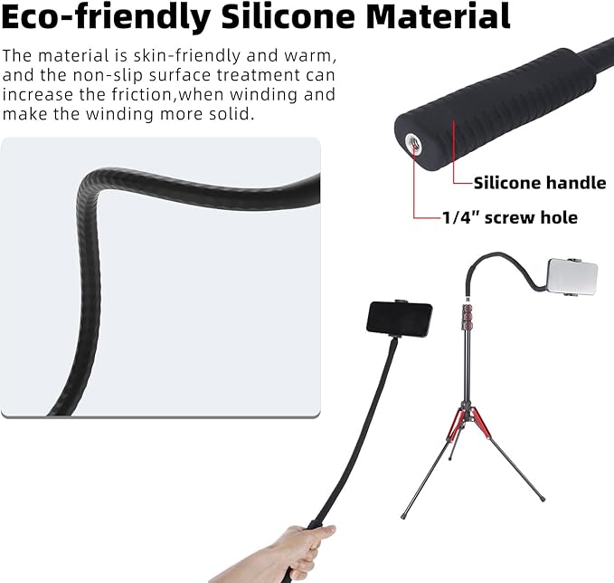FPN Portable Flexible Phone Holder with Handle for Treadmill, Spin Bike, Stroller, Tripod, Shopping Cart, Desk, Logitech Webcam, 23.6" / 60cm Long Arm Gooseneck Phone Mount for 4.7”- 7" Cell Phones