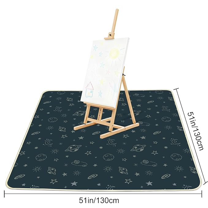 Basumee Splat Mat High Chair Mat Waterproof Baby Play Splat Mat for Under High Chair Food Catcher Highchair Mat for Floor Non Slip Bottom, Dark Blue Space, 51x51 Inches