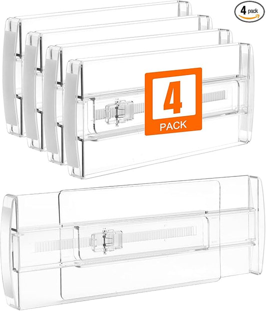 4 Pack Drawer Dividers for Clothes, 4" High 10.6"-16.9" Drawer Divider Adjustable Expandable Dresser Drawer Organizer, Clear Dresser Separators for Clothes, Underwear, Baby Clothes,Cosmetic,Toiletries