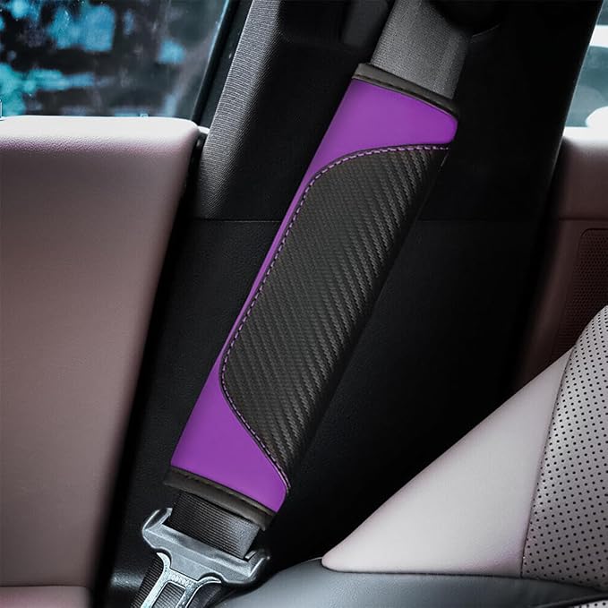 2PCS Car Seat Belt Cover, Carbon Fiber Seatbelt Shoulder Protection, Soft Car Seat Belt Strap Cushion Protect Your Neck and Shoulder, Car Accessories Seat Belt Pad for Car Truck (Purple)