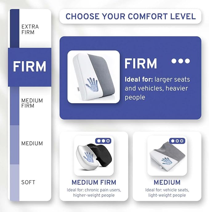 ComfySure Seat Cushion Extra Large - Firm Memory Foam Chair Pad for Recliner, Wheelchair, Office Chair, Stadium, Bleacher, Car, Floor, Patio Furniture, Bariatric Overweight Users 19”x17”x3”