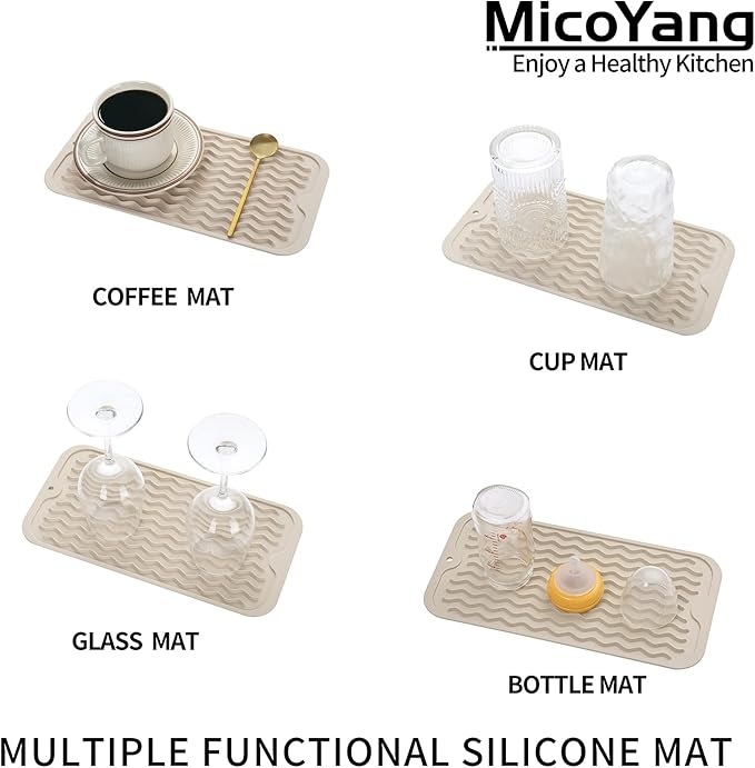 MicoYang Silicone Dish Drying Mat for Multiple Usage,Easy clean,Eco-friendly,Heat-resistant Silicone Mat for Kitchen Counter or Sink,Refrigerator or Drawer Liner Tapioca S 12 inches x 6 inches