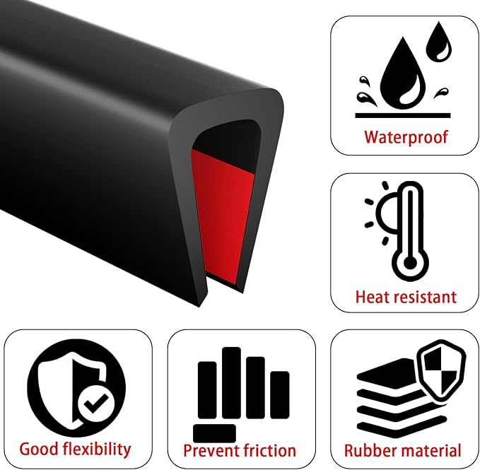 Silicone Edge Trim Self-Adhesive U Channel Silicone Edge Trim Edge Protector for Sheet Metal (Black, Fit 3/16" - L 10')