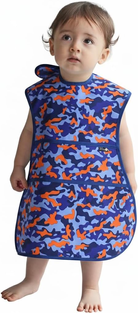 Plie Full Coverage Waterproof Feeding Bib for Toddlers – Extra Long Apron Bib for Mealtime, Self-Feeding, High Chairn