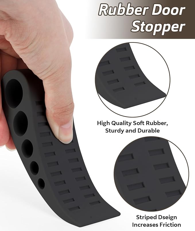 3 Pack Door Stops for Bottom of Door, Rubber Door Stopper Wedge with Holder, Door Holder to Keep Door Open, Doorstop Wall Protector for Home & Office & School, Black