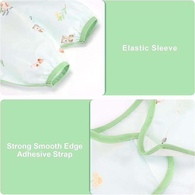Accmor 4 Pack Long Sleeve Bibs, Baby Smock Waterproof Sleeved Bib Smock for Baby Toddler 6-36 Months