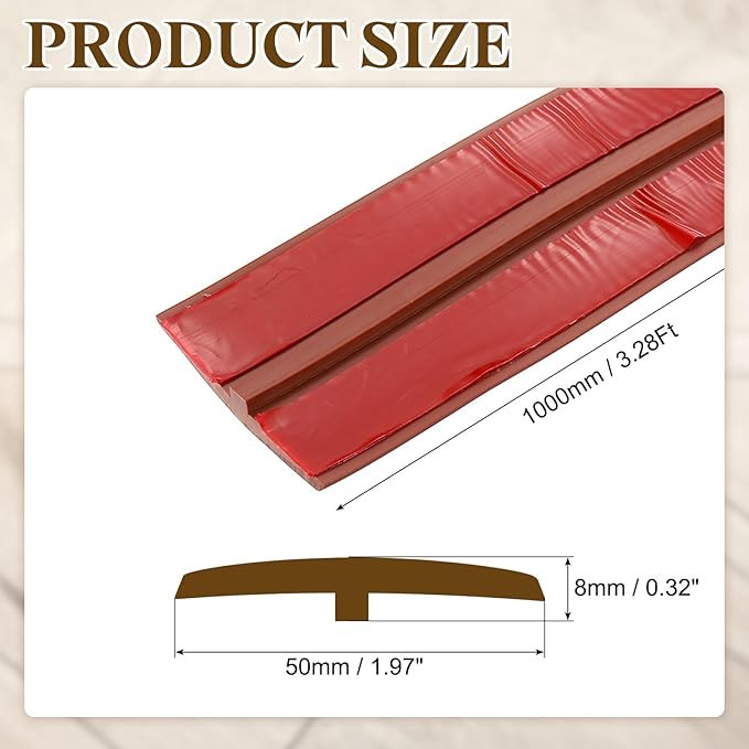uxcell T-Molding Transition Strips, 3.28 ft x 1.97" (L x W) PVC Floor Flat Divider Strip Self Adhesive Vinyl Flooring Edging Trim for Joining Floor Gaps Doorways, Walnut