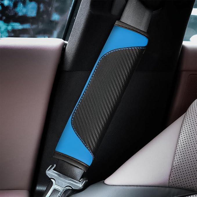 2PCS Car Seat Belt Cover, Carbon Fiber Seatbelt Shoulder Protection, Soft Car Seat Belt Strap Cushion Protect Your Neck and Shoulder, Car Accessories Seat Belt Pad for Car Truck (Blue)