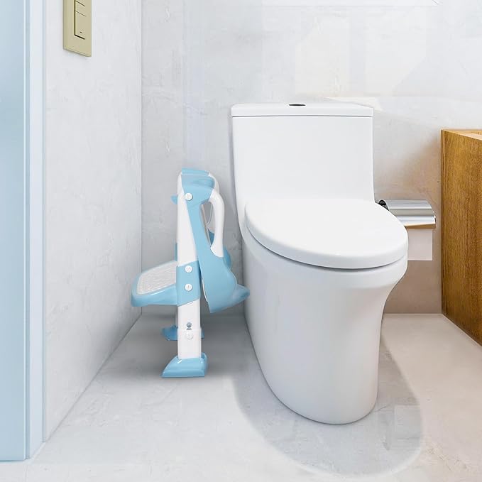 Potty Training Seat with Step Stool, Toddler Toilet Seat w/Ladder, Potty Training Chart, Splash Guard & Upgraded Non-Slip Pads, Kids Foldable Training Toilet Potty Chair for Boys Girls (Blue)