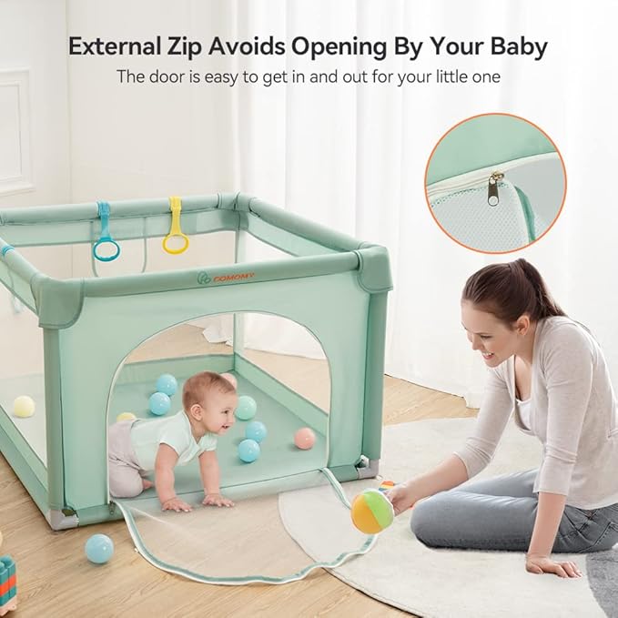 COMOMY Playpens for Babies and Toddlers, Small Infant Play Pens, Activity Center for Baby Safe and Non-Slip Baby Fence, Full Mesh Design, Indoor & Outdoor Kids Activity Center (Dark Green, 36"x36")