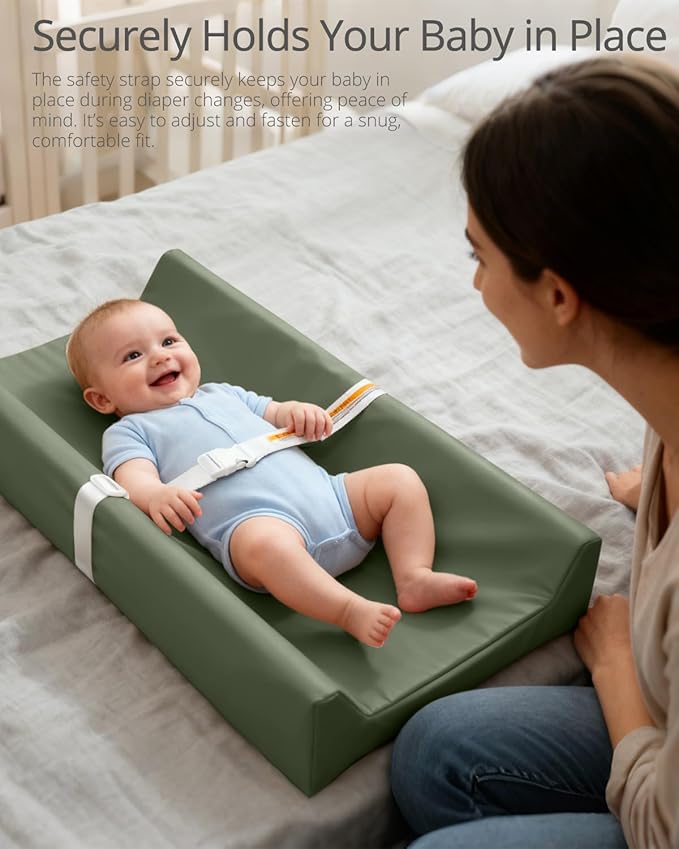 Vegan Leather Baby Changing Pad - Diaper Wipeable Changing Pad, Waterproof Cover Changing Mat for Dresser and Table,Taupe (Dark Green)