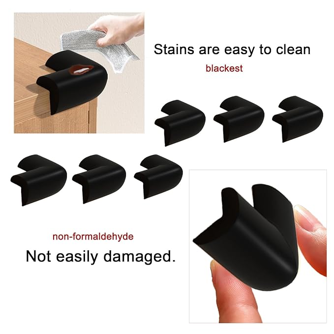12 Pack Soft Corner Protector Baby Proofing Edge & Corner Guards, Furniture Safety Bumper for Table, Fireplace, Stair, Cabinet, (Black)