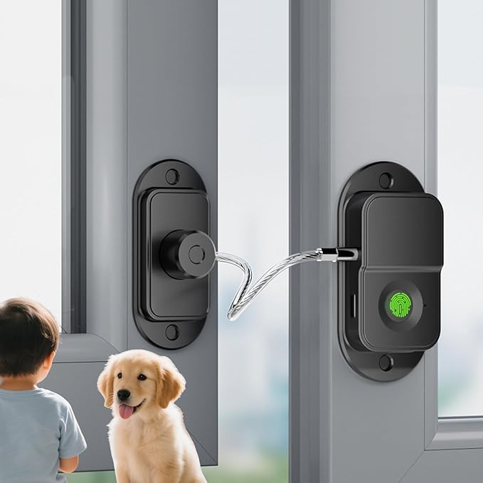 Fingerprint Fridge Lock, Refrigerator Lock with Fingerprint, for Fridge, Cabinet Locks, Drawers, Dishwasher, Toilet and Cabinet Locks Baby Proofing, 3M Adhesive No Drilling (Black)
