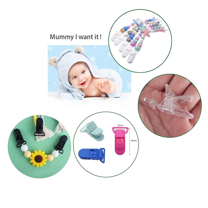 Sutoyuen 25Pcs Pacifier Clips Holders Suspender Mitten Binky Clip for DIY Dummy Chain Baby Blankets Bib Holder Suit for 20mm Ribbon (Mix 20 Color)