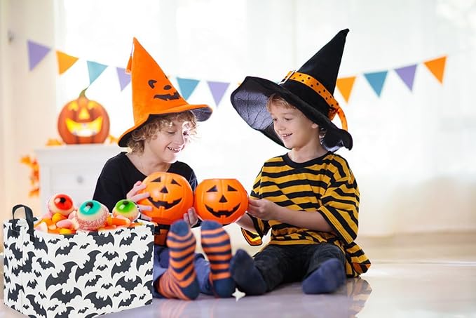 Sanjiaofeng Rectangular Kids Storage Bins,Halloween Baskets Bat Basket Organizer.Waterproof PE Coating Storage with Handles.Clothers,Toys,Books,Kid's Gifts Storage. (Bat)