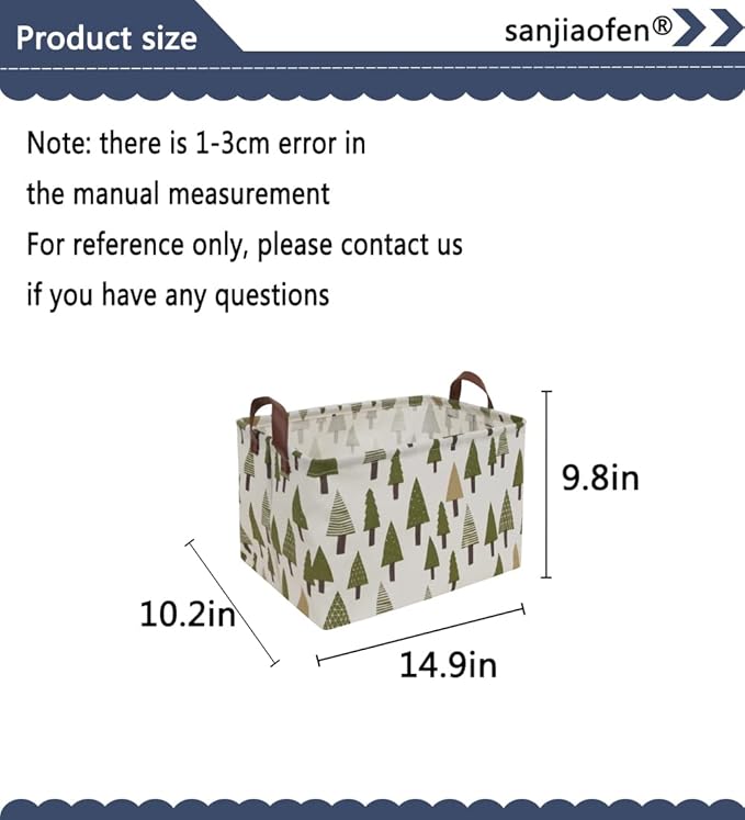 Sanjiaofen Rectangular Canvas Storage Bins,Waterproof Storage Basket,Collapsible Tree Organizer Bin with Handles for Clothes Storage,Book Bag (Tree)