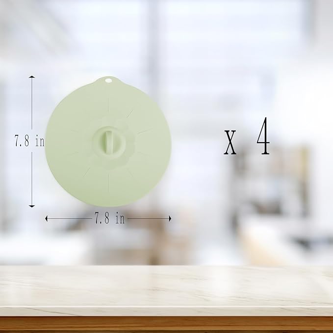 4 Pack 7.8" Silicone Lids for Cups Bowls Plates Pans, Microwave Splatter Cover, Kitchen Containers Lids Cover for Food Storage,Light Green Medium