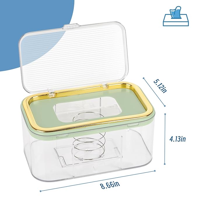 Baby Wipes Dispenser, Holder Container Large Capacity Keep Wipes Fresh & Easy to Open (Gold+Green)
