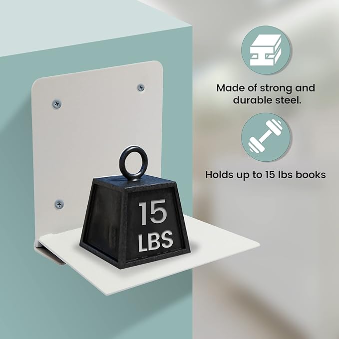 STORAGE MANIAC Floating Book Shelves for Wall Mounted Invisible Floating Bookshelves Heavy-Duty Steel Hidden Bookshelf Hanging Bookshelves for Bedroom Living Room Office, White 4-Pack Large