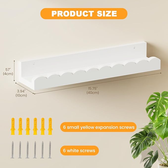 Yirilan 3-Pack Scalloped Shelves, Nursery Shelves for Wall, Floating Nursery Book Shelves for Kids, White