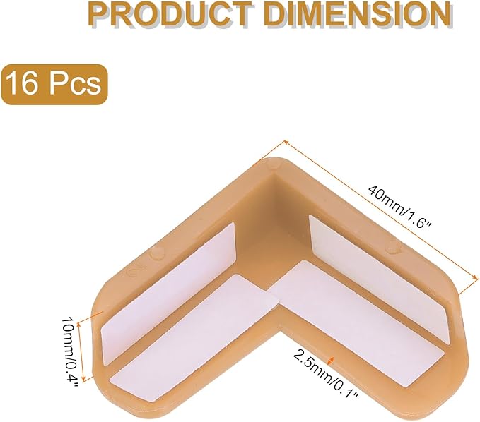 uxcell Corner Protectors, 16 Pcs Table Corner Protectors, Furniture Corner Guard and Edges Safety Bumpers for Table Edges and Sharp Corners (L-Shaped, Brown)