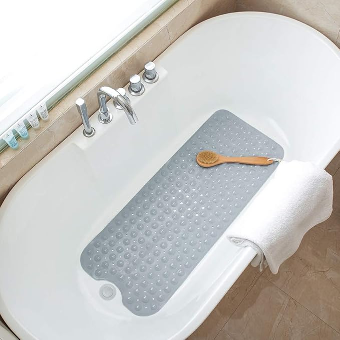 Bathtub Mats for Shower Tub Non-Slip Bath Mat 39 x 16 Inch Extra Long Shower Mat, Bath Tub Mat for Bathroom with Machine Washable, BPA Free for Kids (Gray)