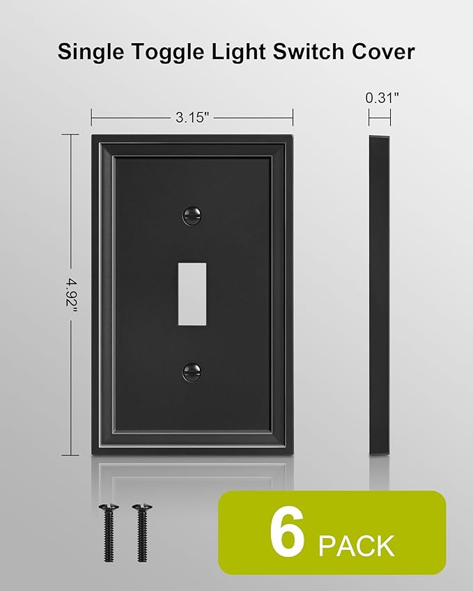 6-Pack Single Toggle Light Switch Covers Wall Plate, Black Decorative Switch Plate Covers, 1 Gang Natural Bamboo Fiber Wall Plate, Corrosion Resistant