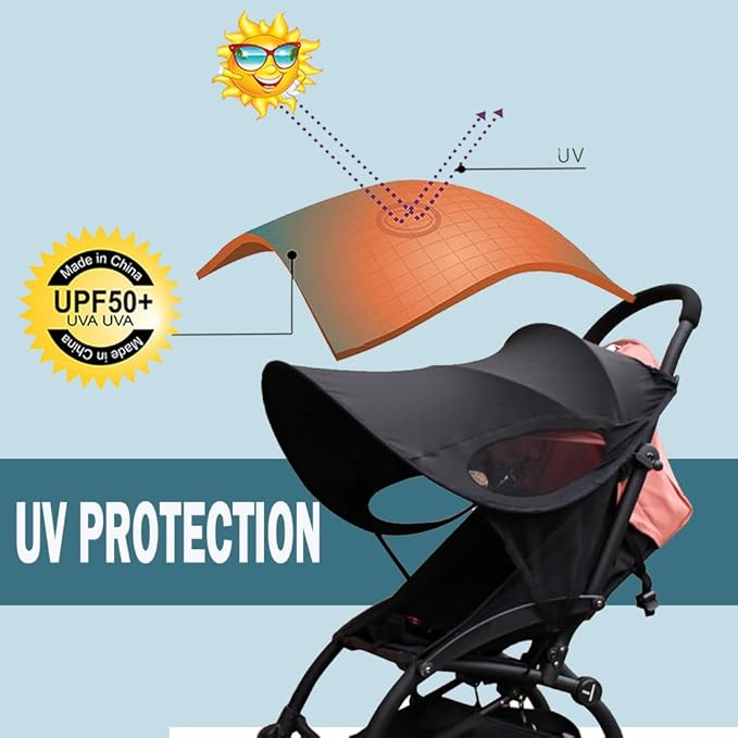 Universal Stroller Sun Cover UV Protection Baby Stroller Sun Shade Buggy Pram Sun Rain Shade Blackout Blind Canopy Cover Pushchair Sunblock Cover for Travel Park Zoo, Black